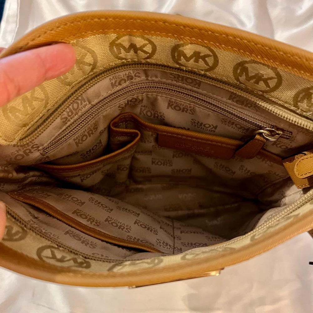 Michael Kors Beige and Brown Logo Crossbody Bag - Picture 4 of 5